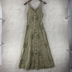 Riva Green Embroidered Maxi Dress Small Long Hippie Boho Whimsical Dark Fairy